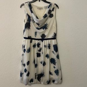 LOFT Summer Sheer Lined Dress size 10 beige blue zipper closure 100% polyester